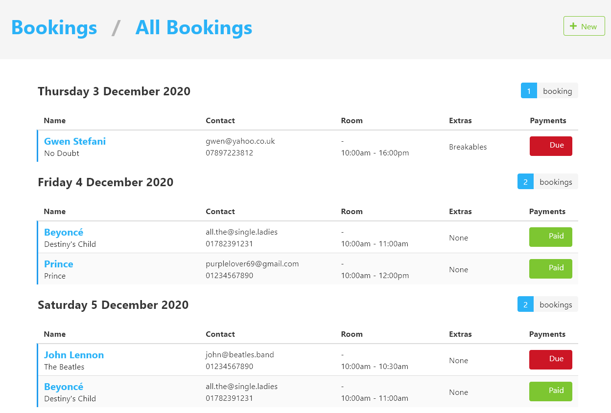 Bookings view all
