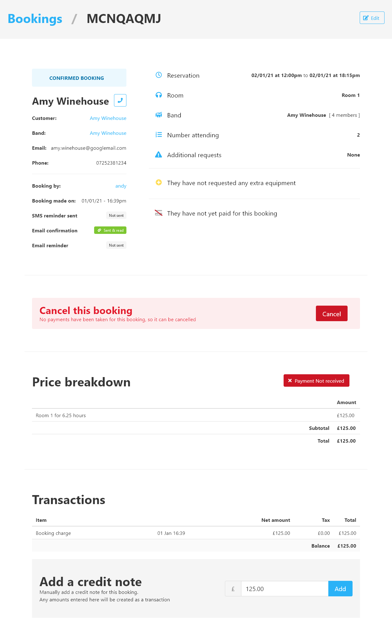 Booking details overview