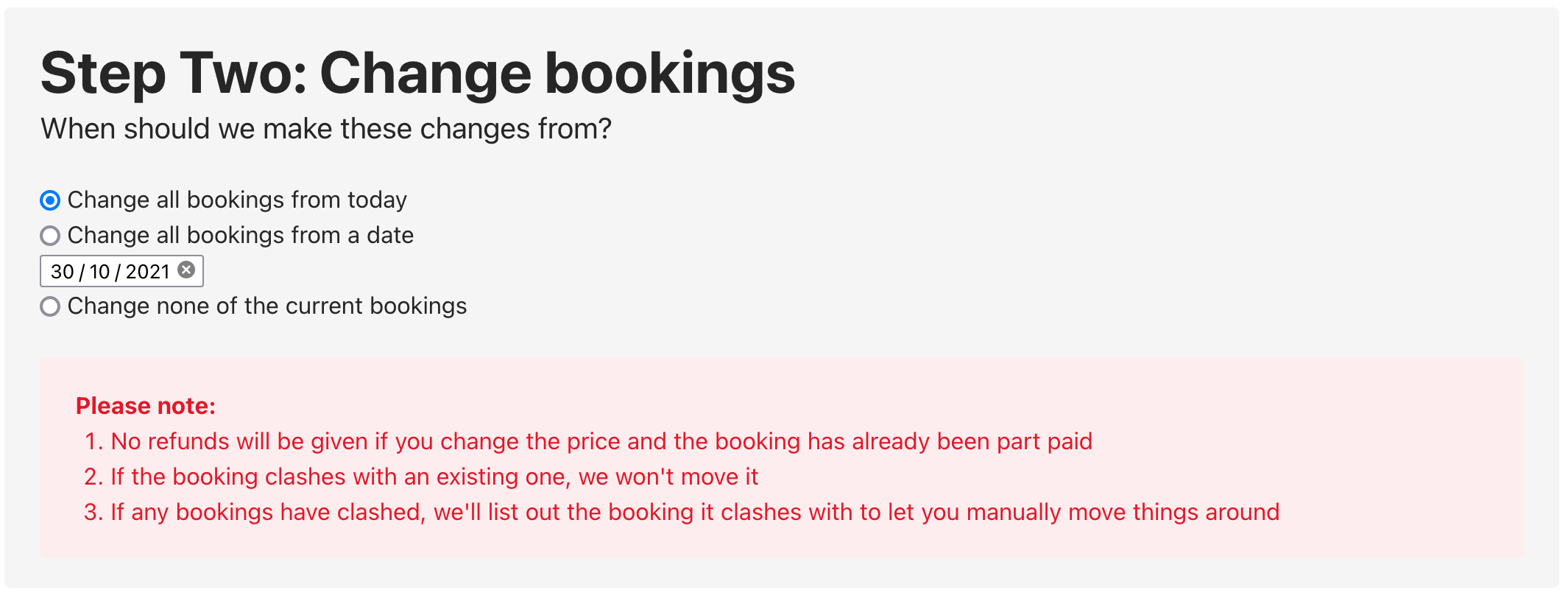 Picking bookings to change from