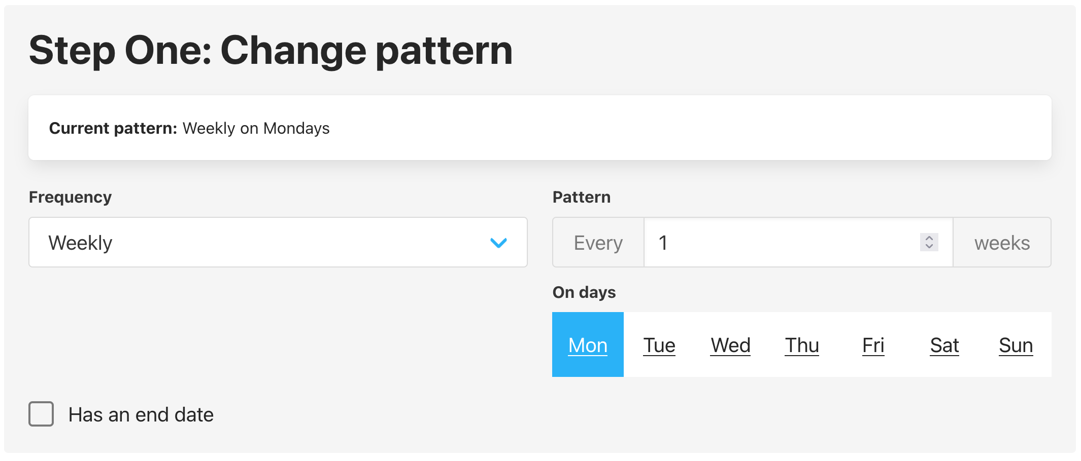 Changing a regular booking pattern