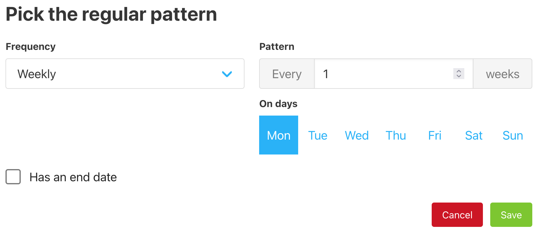 Assign the weekly pattern to a new regular booking